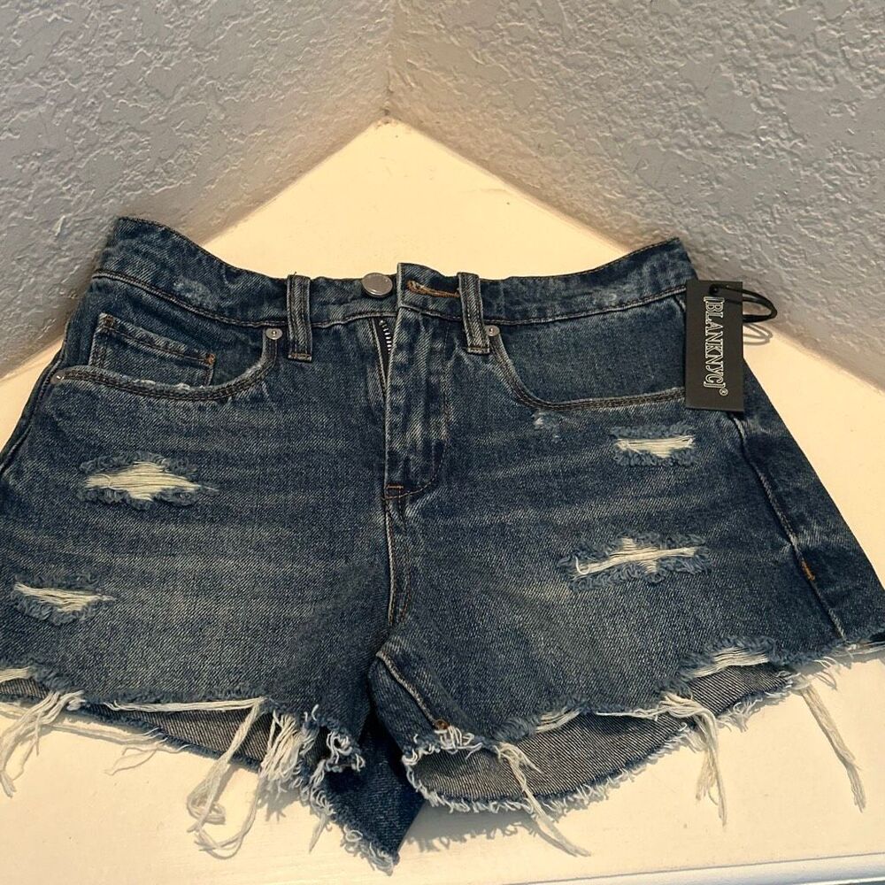 Blank NYC Size 25 Barrow Vintage High Rise Denim Shorts Distress Frayed Cut Offs